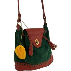 Park Lane 70s Green Leather Top Grain Cowhide Purse Bag USA California Tanned